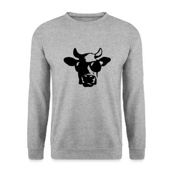 Kuh mit Sonnenbrille Bauernhof Bauer Coole Kuh - Unisex Pullover - Weißgrau meliert - Vorne - Alina (178cm) & Michal (187cm)