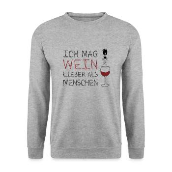 Ich mag Wein lieber als Menschen - Unisex Pullover - Weißgrau meliert - Vorne - Alina (178cm) & Michal (187cm)