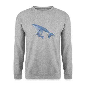 Buckelwale mit Goldmuster - Unisex Pullover - Weißgrau meliert - Vorne - Alina (178cm) & Michal (187cm)