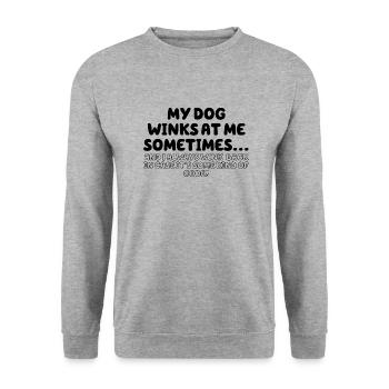 Mein Hund zwinkert mir manchmal zu - Unisex Pullover - Weißgrau meliert - Vorne - Alina (178cm) & Michal (187cm)