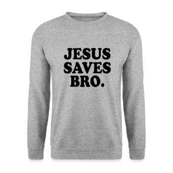 Jesus saves bro - Unisex Pullover - Weißgrau meliert - Vorne - Alina (178cm) & Michal (187cm)