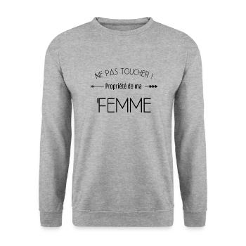 Ne pas toucher propriété de ma femme - Sweat-shirt Unisexe - gris chiné - Devant - Alina (178cm) & Michal (187cm)