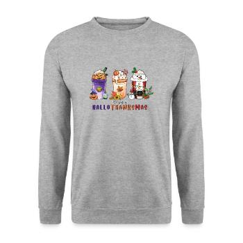 Happy Hallothanksmas - Sweat-shirt Unisexe - gris chiné - Devant - Alina (178cm) & Michal (187cm)