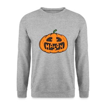 Mason Halloween Kürbis - Unisex Pullover - Weißgrau meliert - Vorne - Alina (178cm) & Michal (187cm)