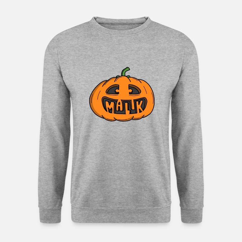 Malik Halloween Kürbis - Unisex Pullover - Weißgrau meliert