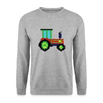 Traktor verpixelt Geschenkidee Pixel Traktor - Unisex Pullover - Weißgrau meliert - Vorne - Alina (178cm) & Michal (187cm)