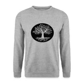 Baum Lebensbaum Umwelt Familie Kinder Freiheit - Unisex Pullover - Weißgrau meliert - Vorne - Alina (178cm) & Michal (187cm)