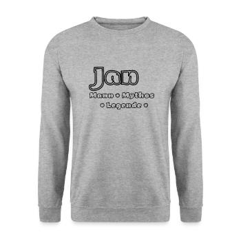 Jan - der Mann, der Mythos, die Legende - Unisex Pullover - Weißgrau meliert - Vorne - Alina (178cm) & Michal (187cm)