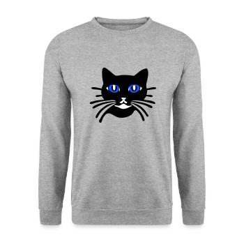 Katze cartoon (Farben personalisierbar) - Unisex Pullover - Weißgrau meliert - Vorne - Alina (178cm) & Michal (187cm)