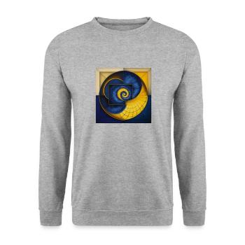 Mandala, Bleu, Cercle, Jaune, Escargot, Toile d’araignée - Sweat-shirt Unisexe - gris chiné - Devant - Alina (178cm) & Michal (187cm)