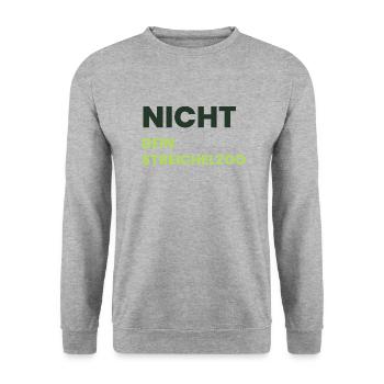 Nicht Dein Streichelzoo Print auf Panel PTSDHG - Unisex Pullover - Weißgrau meliert - Vorne - Alina (178cm) & Michal (187cm)