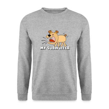 my subwuffer versus subwoofer - Unisex Pullover - Weißgrau meliert - Vorne - Alina (178cm) & Michal (187cm)