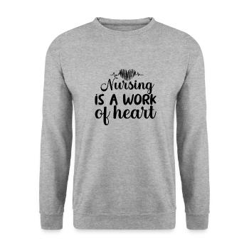 Les soins infirmiers sont un travail de cœur Infirmière Infirmière - Sweat-shirt Unisexe - gris chiné - Devant - Alina (178cm) & Michal (187cm)