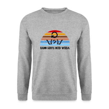 Dann gehts hoid retour - bayerischer Spruch - Unisex Pullover - Weißgrau meliert - Vorne - Alina (178cm) & Michal (187cm)