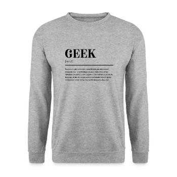 Geek: Définition Humoristique - Cadeau Gamer - Sweat-shirt Unisexe - gris chiné - Devant - Alina (178cm) & Michal (187cm)