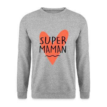 Super Maman | Fête Des Mères - Sweat-shirt Unisexe - gris chiné - Devant - Alina (178cm) & Michal (187cm)