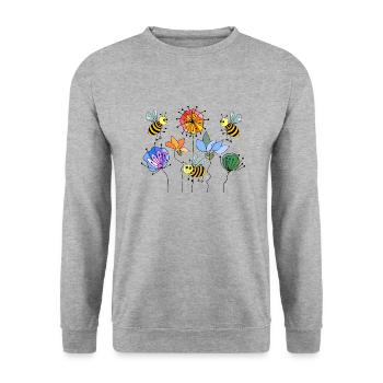 Bienen - Unisex Pullover - Weißgrau meliert - Vorne - Alina (178cm) & Michal (187cm)