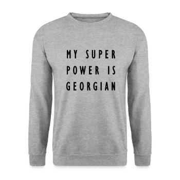My super power is Georgian - Unisex Pullover - Weißgrau meliert - Vorne - Alina (178cm) & Michal (187cm)