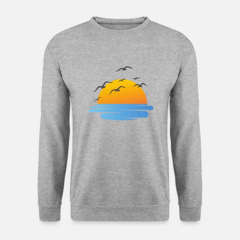 Sonnenuntergang und Wasservögel - Unisex Pullover - Weißgrau meliert