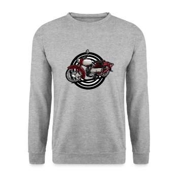 Spatz (rot) // Illustration - Unisex Pullover - Weißgrau meliert - Vorne - Alina (178cm) & Michal (187cm)