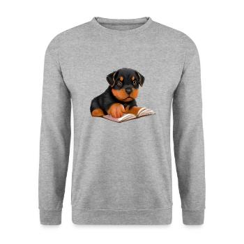 Rottweiler Dog Read Book Dogs Rottweiler Puppy - Unisex Sweatshirt - salt & pepper - Front - Alina (178cm) & Michal (187cm)