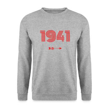Jahrgang 1941 - Unisex Pullover - Weißgrau meliert - Vorne - Alina (178cm) & Michal (187cm)