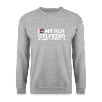 Vintage I Love My Hot Girlfriend - Stay Away - Unisex Sweatshirt - salt & pepper - Front - Alina (178cm) & Michal (187cm)