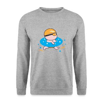 Glücklicher Junge genießt das Schwimmen - Unisex Pullover - Weißgrau meliert - Vorne - Alina (178cm) & Michal (187cm)