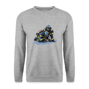 Pompier en action - Héros - Sweat-shirt Unisexe - gris chiné - Devant - Alina (178cm) & Michal (187cm)
