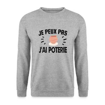 je peux pas j'ai poterie - Sweat-shirt Unisexe - gris chiné - Devant - Alina (178cm) & Michal (187cm)