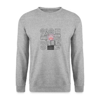 Retro-Briefmarken Retro Stamps - Unisex Pullover - Weißgrau meliert - Vorne - Alina (178cm) & Michal (187cm)