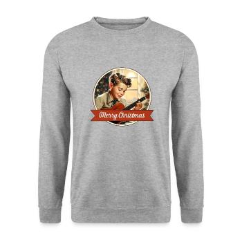 Junge spielt ein Weihnachtslied - Unisex Pullover - Weißgrau meliert - Vorne - Alina (178cm) & Michal (187cm)