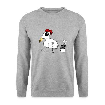 Katze Huhn - Unisex Pullover - Weißgrau meliert - Vorne - Alina (178cm) & Michal (187cm)