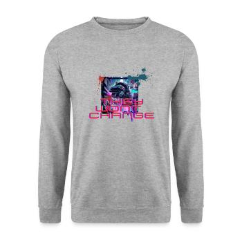 futuristisches graffiti "They wont change" - Unisex Pullover - Weißgrau meliert - Vorne - Alina (178cm) & Michal (187cm)