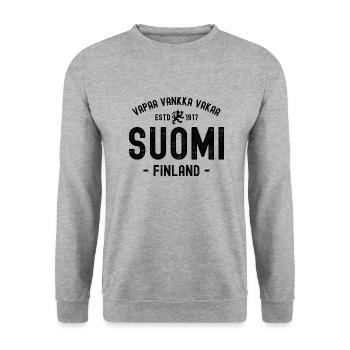 Libre Solide Stable Finlande depuis 1917 - Sweat-shirt Unisexe - gris chiné - Devant - Alina (178cm) & Michal (187cm)