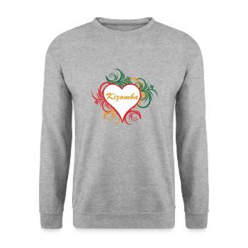 Kizomba im Herzschmuck - Unisex Pullover - Weißgrau meliert - Vorne - Alina (178cm) & Michal (187cm)