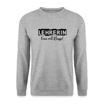 Lehrerin - Frau mit Klasse - Unisex Pullover - Weißgrau meliert - Vorne - Alina (178cm) & Michal (187cm)