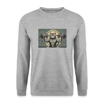 Wortspiel mehrdeutiger deutscher Ausdruck - Muskelkater - Unisex Pullover - Weißgrau meliert - Vorne - Alina (178cm) & Michal (187cm)