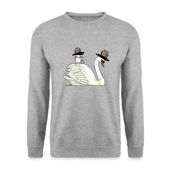 Schwan Maus Nager Vogel Hippie Freunde Tiere Kind - Unisex Pullover - Weißgrau meliert - Vorne - Alina (178cm) & Michal (187cm)