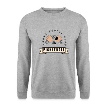 Glückliche Menschen spielen Pickleball-Paddle-Sportliebhaber - Unisex Pullover - Weißgrau meliert - Vorne - Alina (178cm) & Michal (187cm)