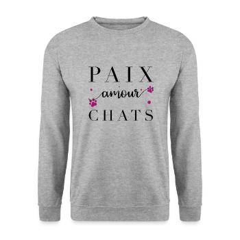Paix, amour et chats - Sweat-shirt Unisexe - gris chiné - Devant - Alina (178cm) & Michal (187cm)