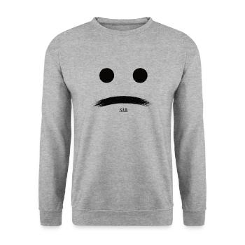 Trauriges Gesicht - Minimalistische Emotionale - Unisex Pullover - Weißgrau meliert - Vorne - Alina (178cm) & Michal (187cm)