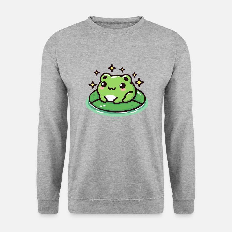 Frosch auf Seerosenblatt: Niedlich und magisch - Unisex Pullover - Weißgrau meliert