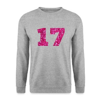Nummer 17 Pink Glitter - 17. Geburtstag - Unisex Pullover - Weißgrau meliert - Vorne - Alina (178cm) & Michal (187cm)