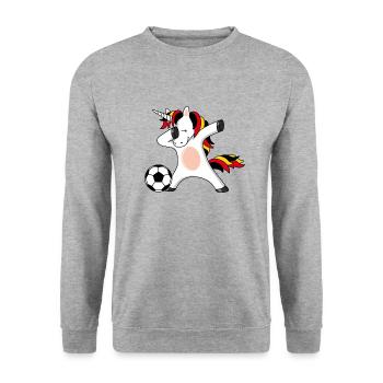 Licorne de football Allemagne Belgique Championnat d’Europe Coupe du monde - Sweat-shirt Unisexe - gris chiné - Devant - Alina (178cm) & Michal (187cm)