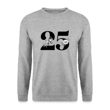 Numéro 25 floral noir -25e anniversaire floral - Sweat-shirt Unisexe - gris chiné - Devant - Alina (178cm) & Michal (187cm)