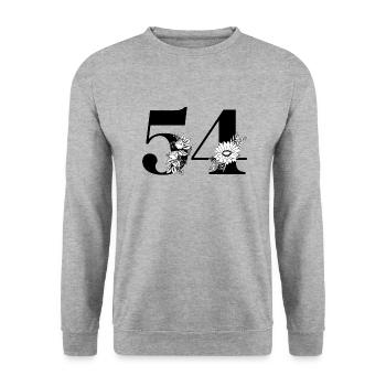 Numéro 54 floral noir - 54e anniversaire floral - Sweat-shirt Unisexe - gris chiné - Devant - Alina (178cm) & Michal (187cm)