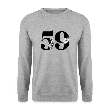 Numéro 59 floral noir - 59e anniversaire floral - Sweat-shirt Unisexe - gris chiné - Devant - Alina (178cm) & Michal (187cm)