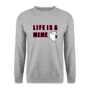 Das Leben ist ein Meme - Unisex Pullover - Weißgrau meliert - Vorne - Alina (178cm) & Michal (187cm)