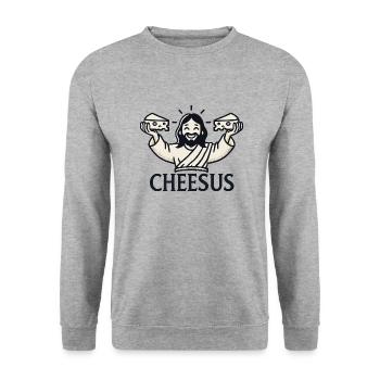 Cheesus Jesus Christian Lustig Käse Liebhaber Glaube - Unisex Pullover - Weißgrau meliert - Vorne - Alina (178cm) & Michal (187cm)